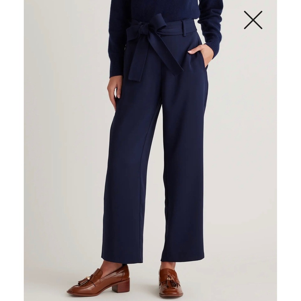NWT Quince Navy Blue Stretch Crepe Paperbag Pant Wide Leg‎ High Rise Size 12
